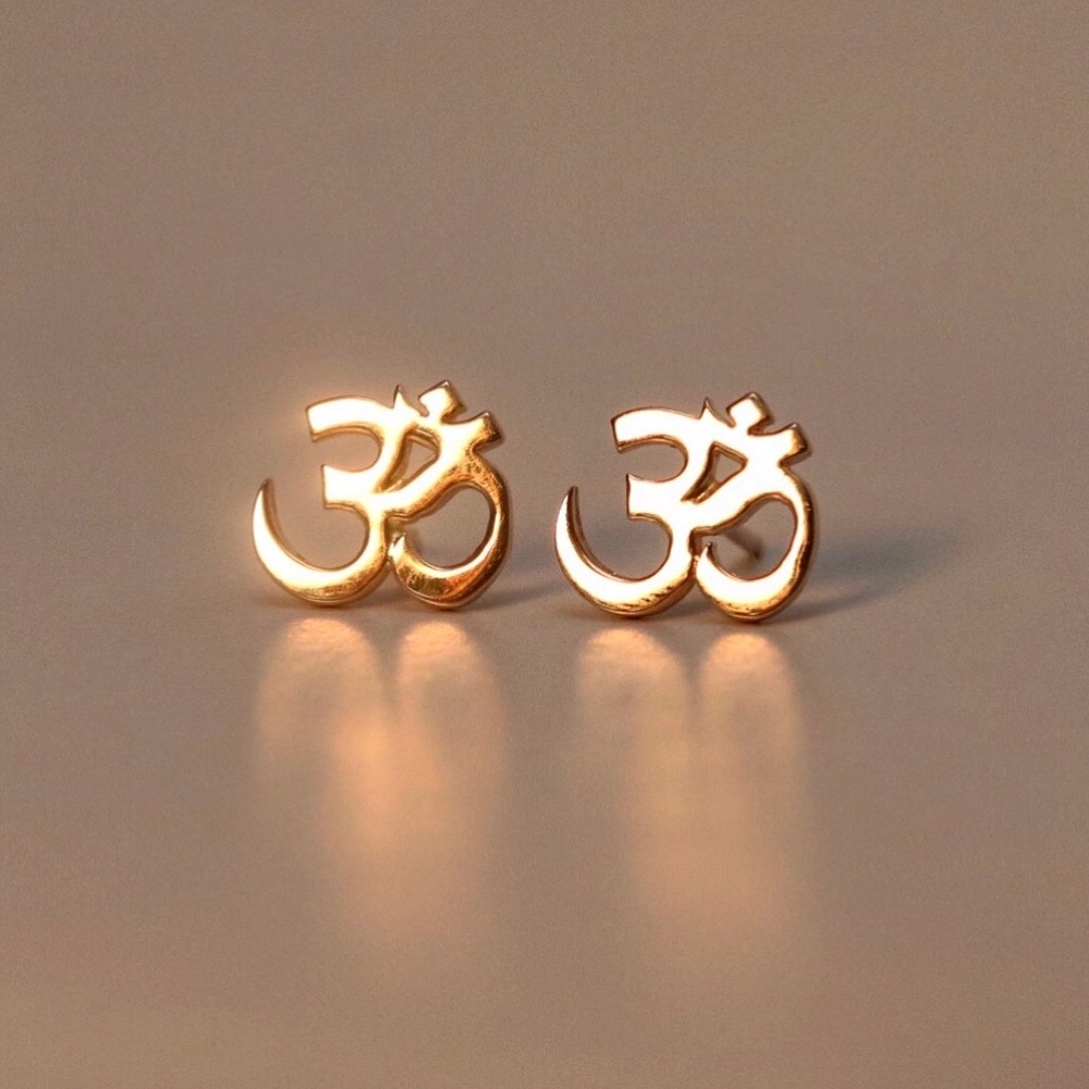 14k solid ROSE / PINK gold Om symbol earrings